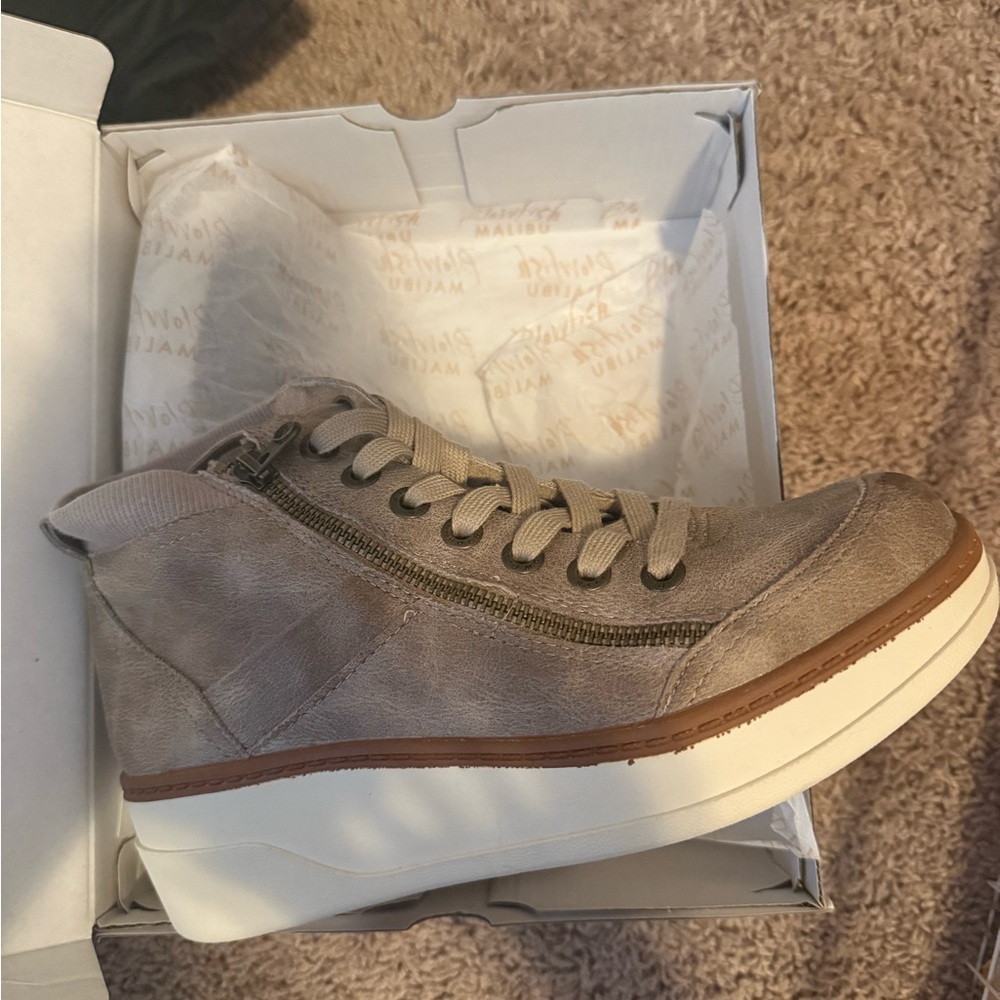 Women's High-Top Sneakers with Zipper - Taupe